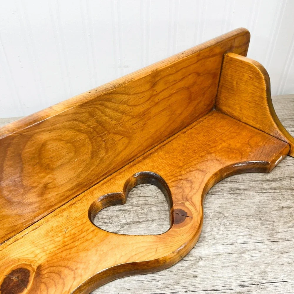 Mid-Century Modern Heart Cutout Shelf - Vintage Wooden Curio